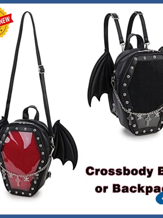 Gothic Coffin Shape Ita Backpack Vegan Leather Adjustable Straps Halloween main image 2